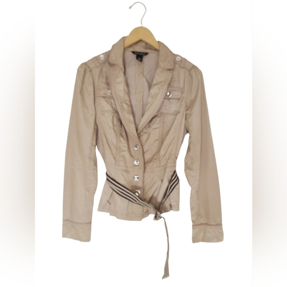 White House Black Market Beige Belted Jacket Size 8